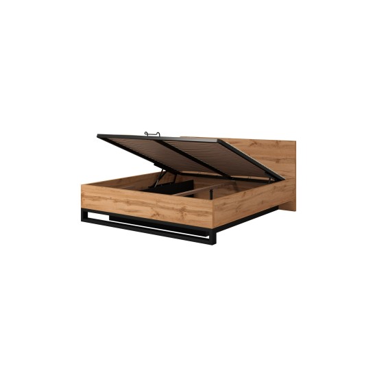 Bed HALLE Helvetia 180x200 cm, wotan oak, with a bedding box and a lifting frame