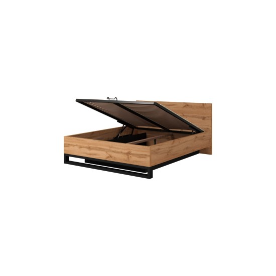 Bed HALLE Helvetia 160x200 cm, wotan oak, with a bedding box and a lifting frame