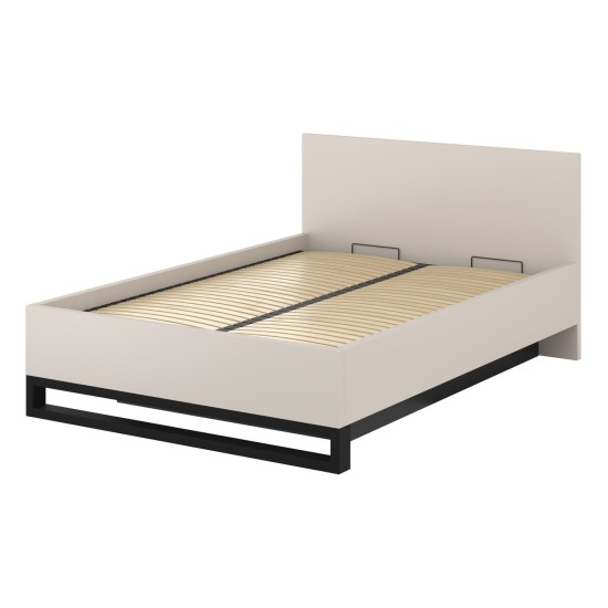 Bed HALLE Helvetia 160x200 cm, cashmere, with a bedding box and a lifting frame