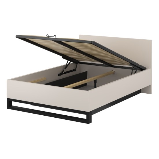 Bed HALLE Helvetia 160x200 cm, cashmere, with a bedding box and a lifting frame