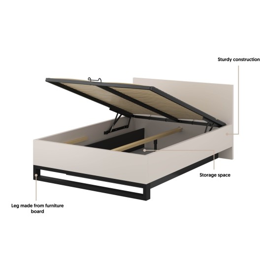 Bed HALLE Helvetia 160x200 cm, cashmere, with a bedding box and a lifting frame
