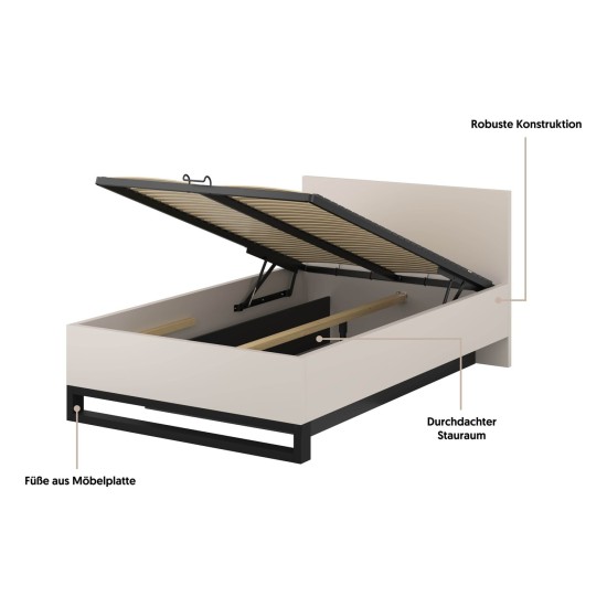 Bed HALLE Helvetia 140x200 cm, cashmere, with a bedding box and a lifting frame Bed HALLE Helvetia 140x200 cm, cashmere, with a bedding box and a lifting frame