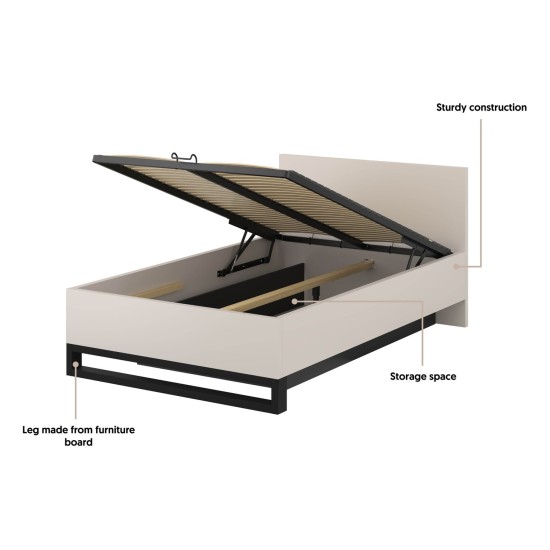 Bed HALLE Helvetia 140x200 cm, cashmere, with a bedding box and a lifting frame Bed HALLE Helvetia 140x200 cm, cashmere, with a bedding box and a lifting frame