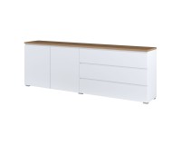 Chest of drawers MODO 200 cm, white with mauvella oak, two doors and three drawers