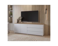 Chest of drawers MODO 200 cm, white with mauvella oak, two doors and three drawers