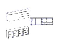 Chest of drawers MODO 200 cm, white with mauvella oak, two doors and three drawers Chest of drawers MODO 200 cm, white with mauvella oak, two doors and three drawers