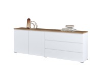 Chest of drawers MODO 200 cm, white with mauvella oak, two doors and three drawers