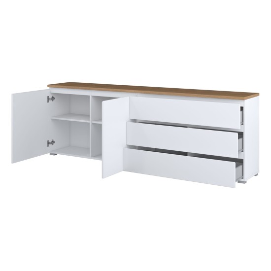 Chest of drawers MODO 200 cm, white with mauvella oak, two doors and three drawers