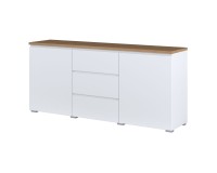 Chest of drawers MODO 150 cm, white with mauvella oak, two doors and three drawers