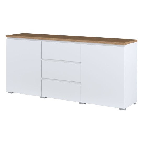 Chest of drawers MODO 150 cm, white with mauvella oak, two doors and three drawers