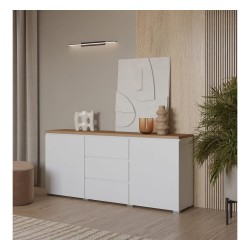 Chest of drawers MODO 150 cm, white with mauvella oak, two doors and three drawers