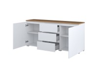 Chest of drawers MODO 150 cm, white with mauvella oak, two doors and three drawers