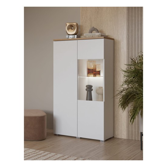Display cabinet MODO 80 cm, white with mauvella oak