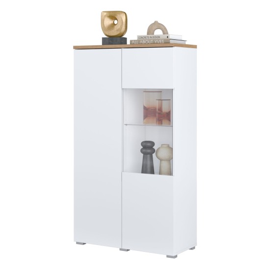 Display cabinet MODO 80 cm, white with mauvella oak