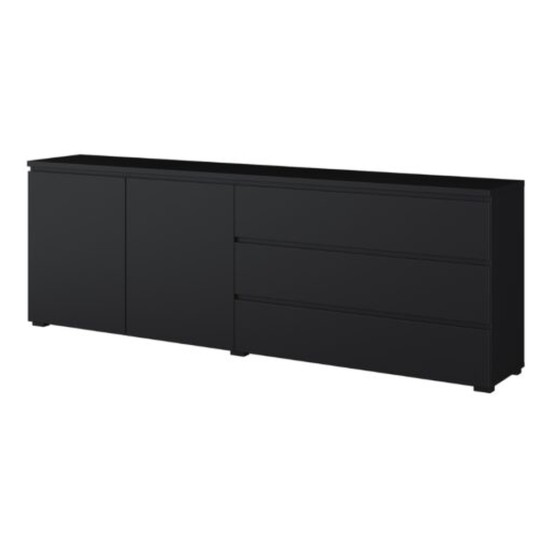Chest of drawers MODO 200 cm, black onyx, two doors and three drawers