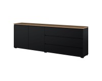 Chest of drawers MODO 200 cm, black onyx with mauvella oak, two doors and three drawers Chest of drawers MODO 200 cm, black onyx with mauvella oak, two doors and three drawers
