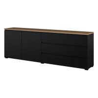 Chest of drawers MODO 200 cm, black onyx with mauvella oak, two doors and three drawers