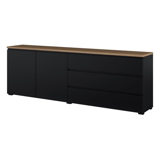 Chest of drawers MODO 200 cm, black onyx with mauvella oak, two doors and three drawers Chest of drawers MODO 200 cm, black onyx with mauvella oak, two doors and three drawers