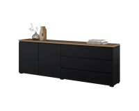 Chest of drawers MODO 200 cm, black onyx with mauvella oak, two doors and three drawers Chest of drawers MODO 200 cm, black onyx with mauvella oak, two doors and three drawers
