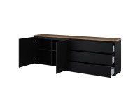 Chest of drawers MODO 200 cm, black onyx with mauvella oak, two doors and three drawers Chest of drawers MODO 200 cm, black onyx with mauvella oak, two doors and three drawers
