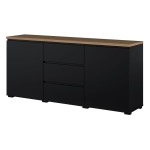 Chest of drawers MODO 150 cm, black onyx with mauvella oak, two doors and three drawers