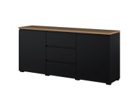 Chest of drawers MODO 150 cm, black onyx with mauvella oak, two doors and three drawers Chest of drawers MODO 150 cm, black onyx with mauvella oak, two doors and three drawers