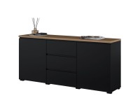 Chest of drawers MODO 150 cm, black onyx with mauvella oak, two doors and three drawers Chest of drawers MODO 150 cm, black onyx with mauvella oak, two doors and three drawers