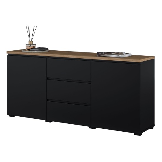 Chest of drawers MODO 150 cm, black onyx with mauvella oak, two doors and three drawers Chest of drawers MODO 150 cm, black onyx with mauvella oak, two doors and three drawers