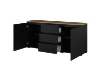Chest of drawers MODO 150 cm, black onyx with mauvella oak, two doors and three drawers Chest of drawers MODO 150 cm, black onyx with mauvella oak, two doors and three drawers