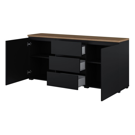 Chest of drawers MODO 150 cm, black onyx with mauvella oak, two doors and three drawers Chest of drawers MODO 150 cm, black onyx with mauvella oak, two doors and three drawers