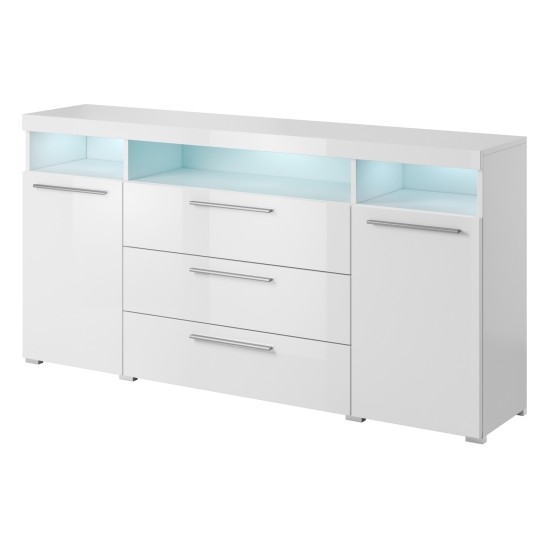 Chest of drawers INDIA 182 cm, white, two doors and three drawers
