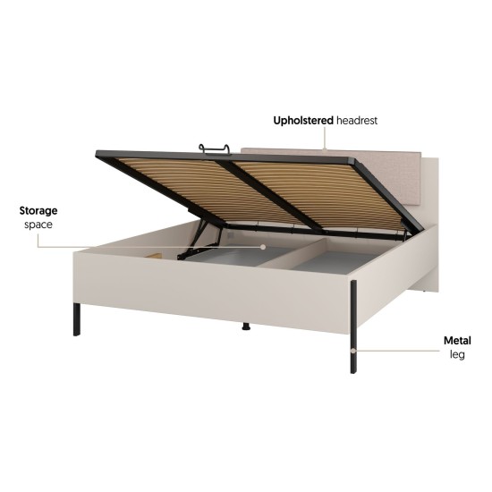 Bed JUKON S 160x200 cm, cashmere, with a bedding box