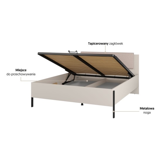 Bed JUKON S 160x200 cm, cashmere, with a bedding box