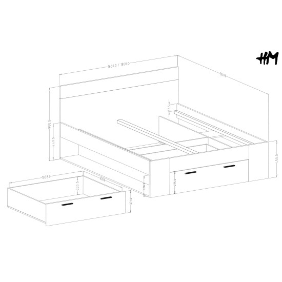 Bed BETA Helvetia 180x200 cm, mauvella oak