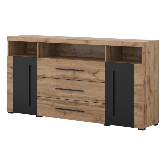 Chest of drawers ROGER 182 cm, wotan oak with black