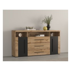 Chest of drawers ROGER 182 cm, wotan oak with black