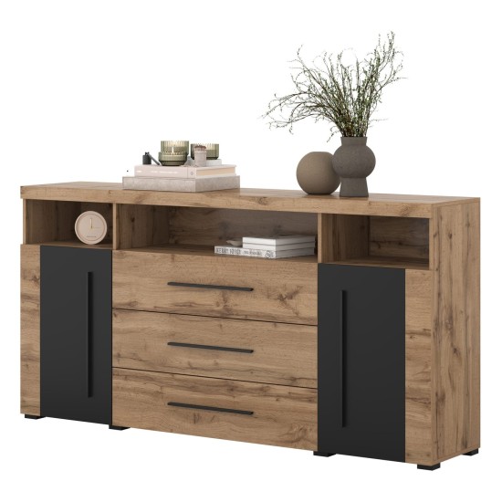 Chest of drawers ROGER 182 cm, wotan oak with black