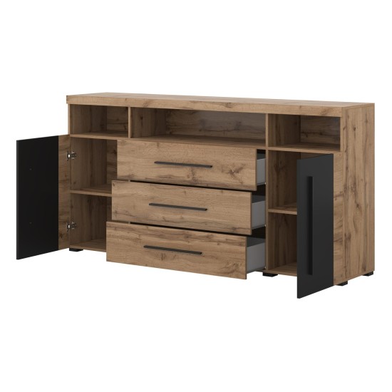 Chest of drawers ROGER 182 cm, wotan oak with black