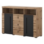 Chest of drawers ROGER 132 cm, wotan oak with black