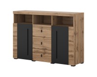 Chest of drawers ROGER 132 cm, wotan oak with black