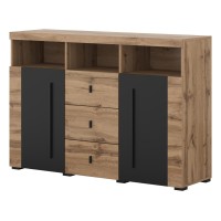 Chest of drawers ROGER 132 cm, wotan oak with black