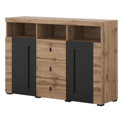 Chest of drawers ROGER 132 cm, wotan oak with black