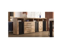 Chest of drawers ROGER 132 cm, wotan oak with black