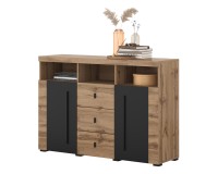 Chest of drawers ROGER 132 cm, wotan oak with black