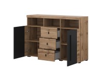 Chest of drawers ROGER 132 cm, wotan oak with black