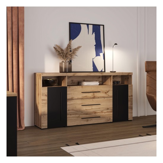 Chest of drawers ROGER 119 cm, wotan oak with black
