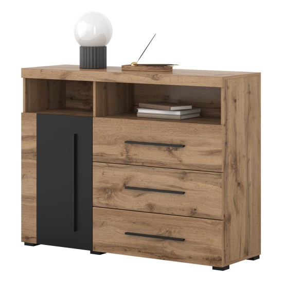 Chest of drawers ROGER 119 cm, wotan oak with black