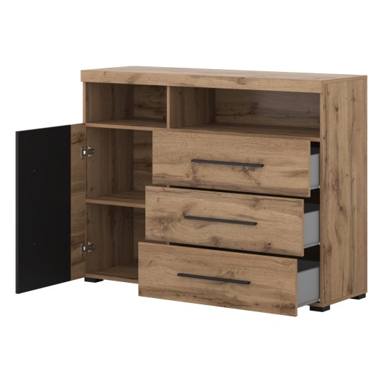 Chest of drawers ROGER 119 cm, wotan oak with black