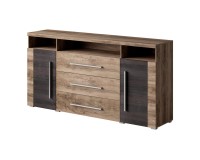 Chest of drawers ROGER 182 cm, satin nussbaum, two doors and three drawers