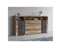 Chest of drawers ROGER 182 cm, satin nussbaum, two doors and three drawers